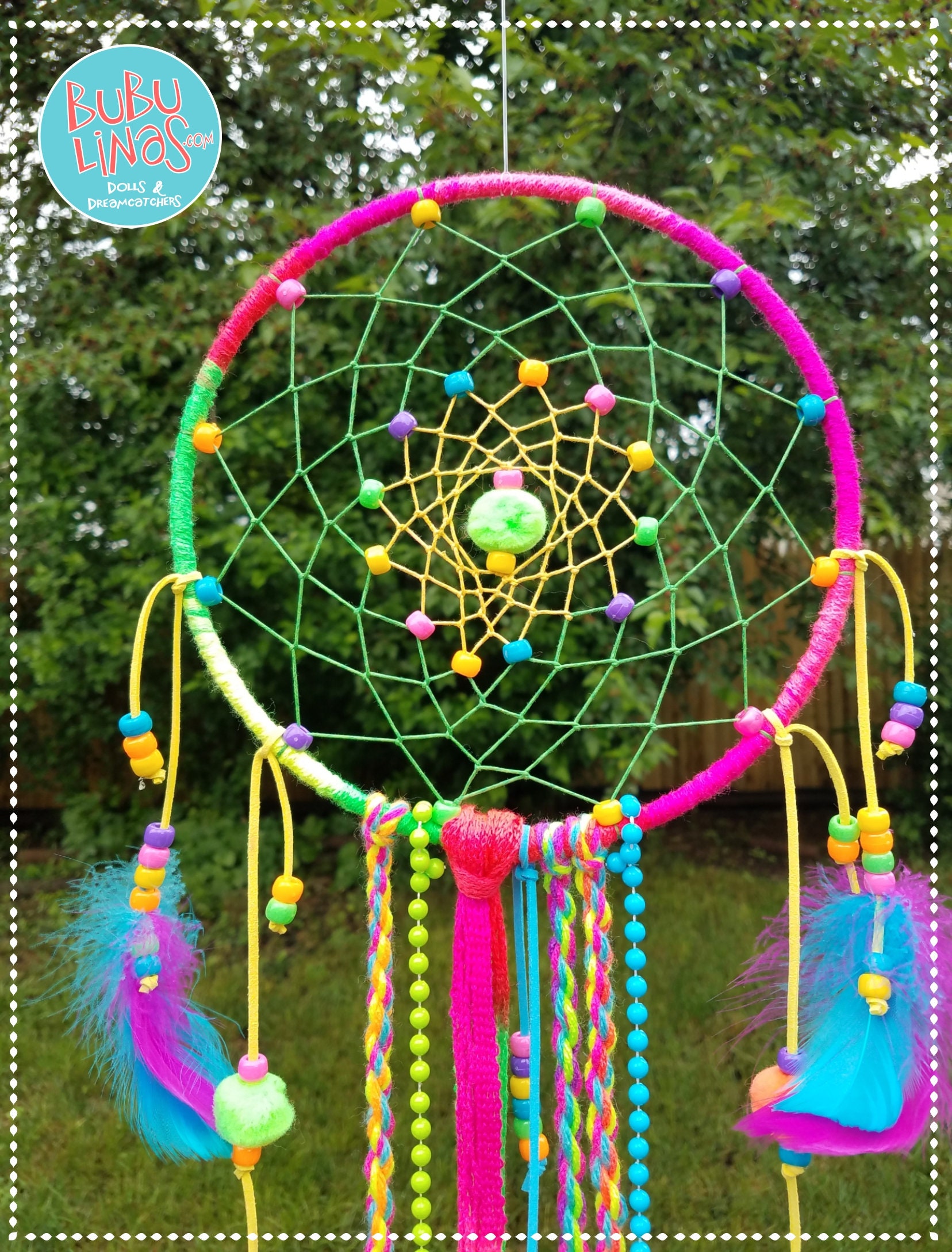 Fun Colorful Dreamcatcher Unique Dream catcher bright Neon colors kids Wal Art Handmade ...