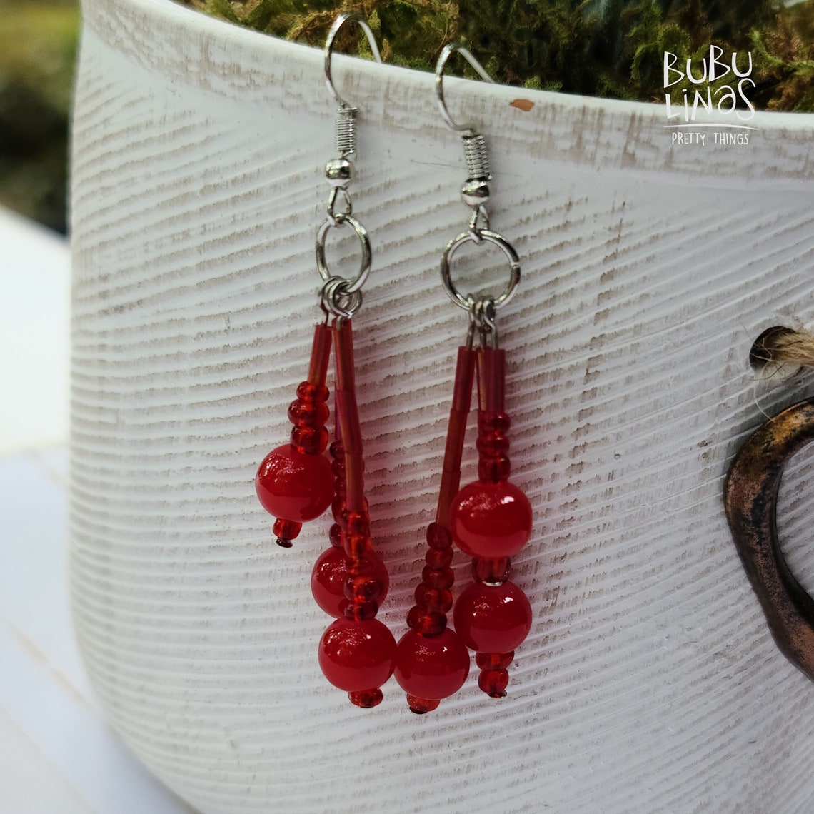 Blood drops earrings. Beaded dangle earrings. Tassel earrings. Etsy