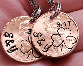 Unique Personalized Penny Keychain Gift | Wedding Anniversary | Hand Stamped - Engraved | Husband Gift | Dating Anniversary | Valentine Gift