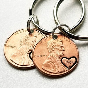 Stamped Penny Keychain, Anniversary Gift, Memorial Gift, Birthday Present, Christmas Gift, Custom Valentine's Day, for Him Or Her, Unique