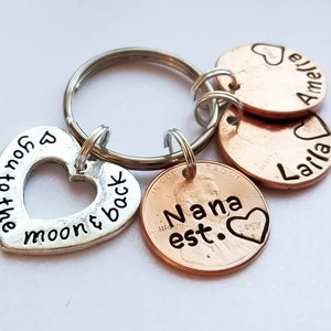 Personalized Gift for Grandma, Stamped Penny Keychain with Grand Child's Name, Mother's Day Gift, Birthday, Christmas Present from Grand Kid