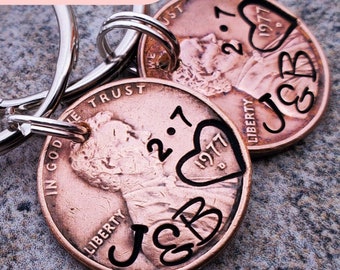 Anniversary Gift | Personalized Penny Keychain | Matching Couples Gift | Copper Anniversary | For Him or Her | Unique | Wedding Keepsake