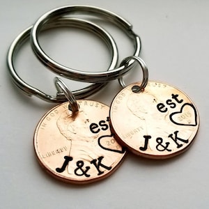 Personalized Anniversary Penny Keychain, Anniversary Gift for Men, Boyfriend, Girlfriend, For Her, Him, Valentine's Day, Wife, For Husband