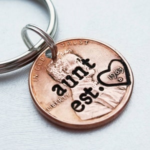 Personalized Aunt est. Penny Keychain, Mother's Day Gift, Sister, Mom, Grandma, Auntie, Best friend, Birthday, Christmas, Custom, Keyring