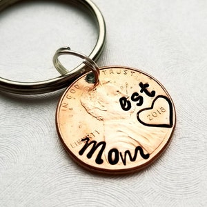 Personalized Penny Keychain Gift for Mother's Day, Present for Mom from Child | Custom Stamped with Your Text | Unique Keepsake from kids