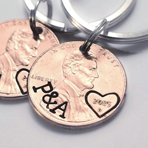 Unique Gift for Him, 2 Penny Keychains, Boyfriend Anniversary Gift, Husband Keepsake Key Ring, Valentine's Day Couples Gift, Sentimental