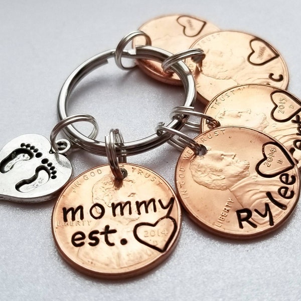 Mom Gift | Personalized Penny Keychain | Mother's Day Gift | From Child | Unique Birthday Present | For Daughter| Footprint Charm| Christmas