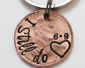 Unique Copper Anniversary I Still Do Hand stamped Penny Keychain for Him Her Husband Wife Couples Sentimental Simple Keepsake