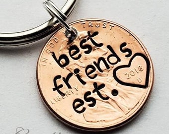 Best Friend Personalized Penny Keychain, Custom with Your Text, Creative Gift for Birthday, Christmas, Galentine, For Her, BFF Present