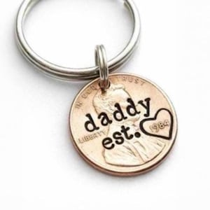 Personalized Valentine's Day Gift for Daddy, Penny Keychain, New Dad, First Father's Day, from Baby, from Child, Husband, from Daughter, Son