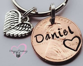 Personalized Unique Memorial Gift | Penny from Heaven | Keychain | Sympathy Gift | Remembrance | Angel Wings | Customizable Present |