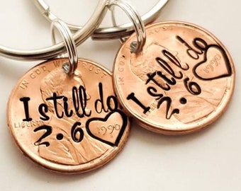 I Still Do Penny Keychain, Anniversary or Valentine's Day Gift for Husband or Wife, Personalized with Your Wedding Date Stamped, Unique Gift