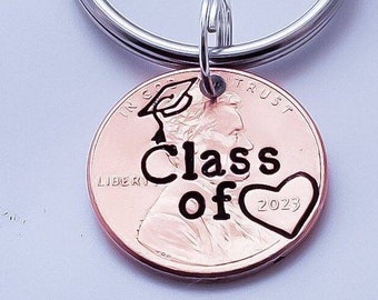 Personalized Graduation Penny Keychain, Class of 2023 , Gift, Her, Him, College, High School, Grad, Best Friend, Bulk, for Son, Daughter