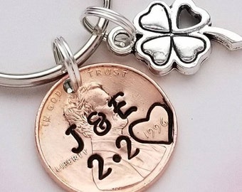 Personalized Lucky Penny Keychain, Boyfriend gift, Girlfriend, For Her, For Him, Anniversary, Wife, Husband, Valentine's Day, Lucky Clover