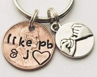 Custom Personalized Best Friend Gift, Penny Keychain,Bff, Bestie, Birthday, Christmas, Galentine, Peanut Butter and Jelly, Valentine's Day