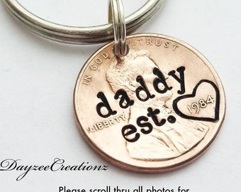 Personalized Valentine's Day Gift for Daddy, Penny Keychain, New Dad, First Father's Day, from Baby, from Child, Husband, from Daughter, Son