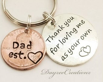 Step Dad Gift, Personalized Penny Keychain, Thank You for Loving Me As Own, Father&#39;s Day Gift for Stepfather, Stepdad | Birthday , Christmas