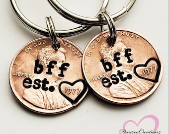 Custom Personalized Bff Penny Keychain, Best Friend Gift, Bff, Birthday, Bestie, For Her, Girlfriend, Women, Galentine, Valentine's Day Gift