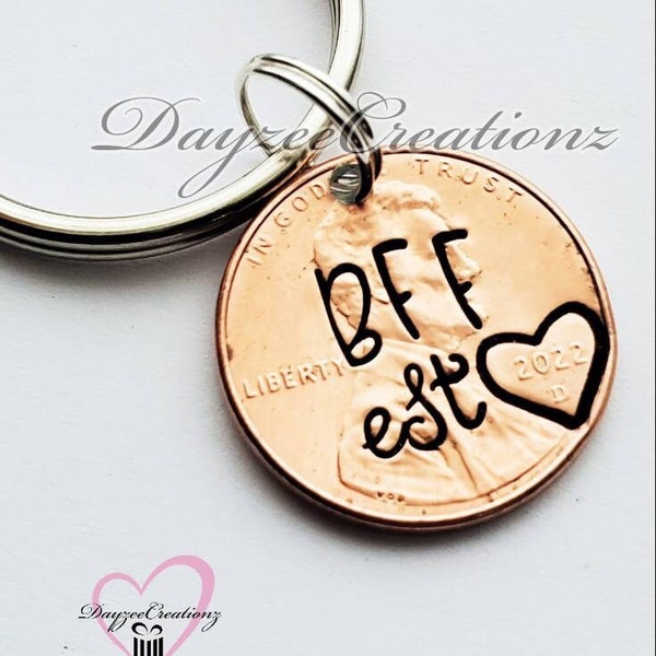Customized Best Friend or Sister Penny Keychain, Personalize with Your Own Text, Unique & Creative Gift Idea for Birthday, or Christmas