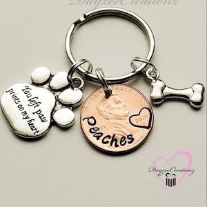 Personalized Pet Memorial Gift | Penny from Heaven Keychain | Sympathy Gift | Rainbow Bridge | Pet Loss | Remembrance | Dog Paw & Bone Charm