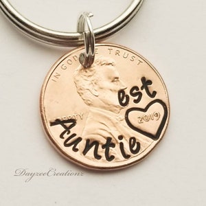 Personalized Aunt est. Penny Keychain, Mother&#39;s Day Gift, Sister, Mom, Grandma, Auntie, Best friend, Birthday, Christmas, Custom, Keyring