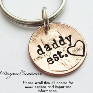 Personalized Valentine's Day Gift for Daddy, Penny Keychain, New Dad, First Father's Day, from Baby, from Child, Husband, from Daughter, Son