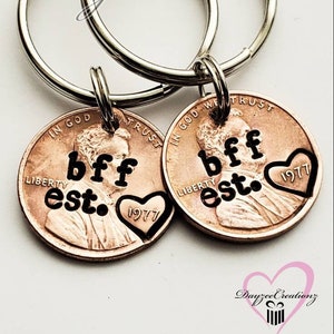 Custom Personalized Bff Penny Keychain, Best Friend Gift, Bff, Birthday, Bestie, For Her, Girlfriend, Women, Galentine, Valentine's Day Gift image 1