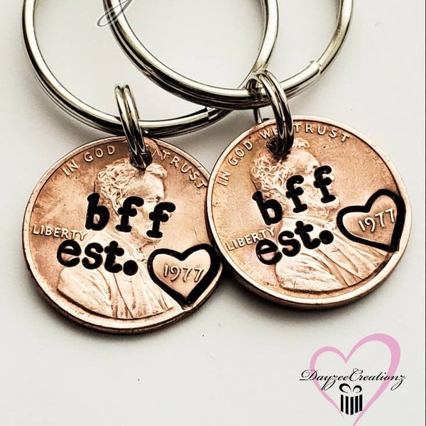 Custom Personalized Bff Penny Keychain, Best Friend Gift, Bff, Birthday, Bestie, For Her, Girlfriend, Women, Galentine, Valentine's Day Gift