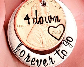 4th Anniversary Gift, Valentine&#39;s Day Gift for Him or Her, Forever to Go Penny Keychain, Personalized Custom Gift for Husband, Wife, 4 year