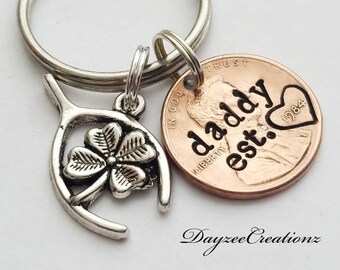 Custom Penny Keychain Personalized for Dad, For Father's Day , Birthday, or Christmas | Customize Your Text, With Wishbone/Clover Charm