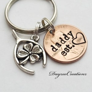 Custom Penny Keychain Personalized for Dad, For Father's Day , Birthday, or Christmas Customize Your Text, With Wishbone/Clover Charm image 1