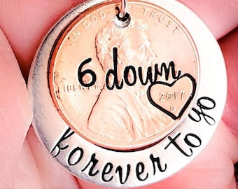 6th Anniversary Gift, Valentine&#39;s Day Gift for Him or Her, Forever to Go Penny Keychain, Personalized Custom Gift for Husband, Wife, 6 yr