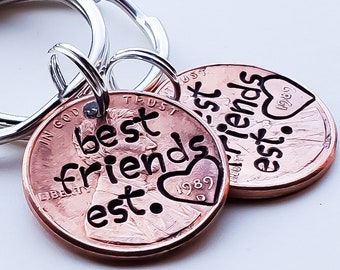 Best Friend Personalized Penny Keychain, Custom with Your Text, Creative Gift for Birthday, Christmas, Galentine, For Her, BFF Present