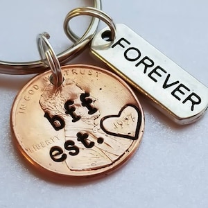 Customize Your BFF Penny Keychain with Your Own Text, Comes with "Forever" Charm, Unique Best Friend Gift for Her, For Sister, Bestie, Bff