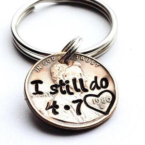 Copper Anniversary Gift, 7th Anniversary, Penny Keychain Personalized with "I still do" & Your Anniversary Date, For Husband or Wife, Unique