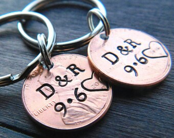 Personalized Lucky Penny Keychain, Anniversary, Girlfriend, Boyfriend Gift, Husband, Wife, Valentine's Day, Wedding, Couples, For Him, Her