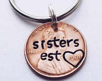 Sister Penny Keychain, Personalized with Your Custom Text, Birthday Gift for Sister, Best Friend, Christmas Present for Her, Personalised