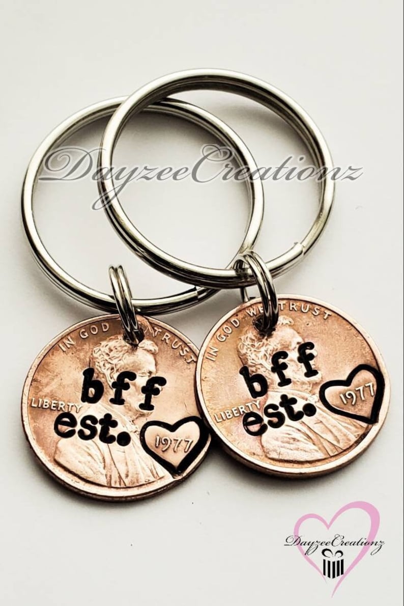 Custom Personalized Bff Penny Keychain, Best Friend Gift, Bff, Birthday, Bestie, For Her, Girlfriend, Women, Galentine, Valentine's Day Gift image 1