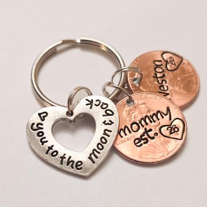 Mom Penny Keychain Love you to the Moon & Back, Mother's Day Gift for Grandma or Mommy, Stamped Penny Key Ring