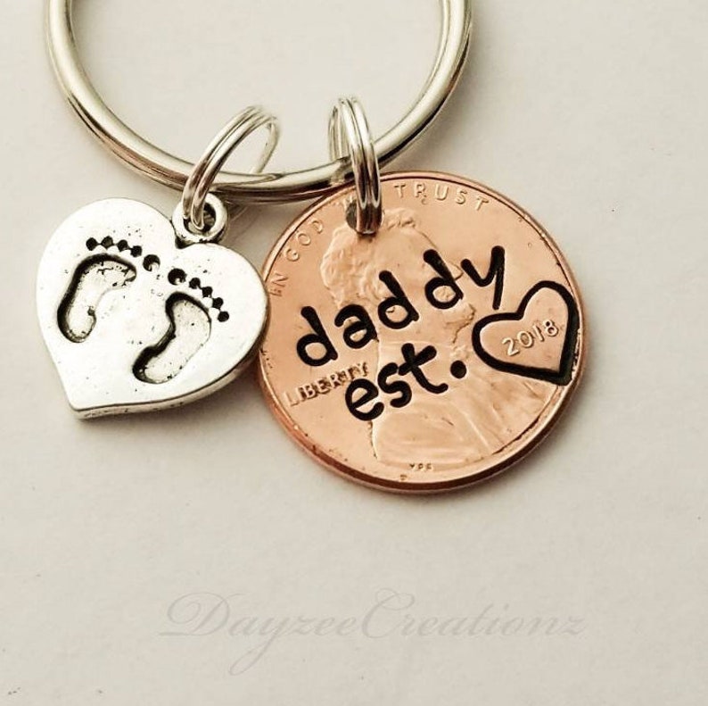 Personalized Daddy Penny Keychain, New Daddy Gift, Dad, Father's Day, Grandpa, Christmas Gift, First, from Child,  Husband,  Boyfriend, Him 