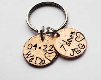7th Anniversary Gift for Husband| Seventh Copper Anniversary | Personalized Penny Keychain  | Wedding Anniversary |  1 Yr Anniversary| Him