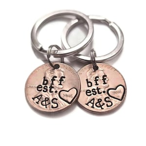 Bff Bestie Best friend Gift, Personalized Penny Keychain, Friend Birthday Gift, Galentine Gift for Her, Long distance Friendship, Long Time