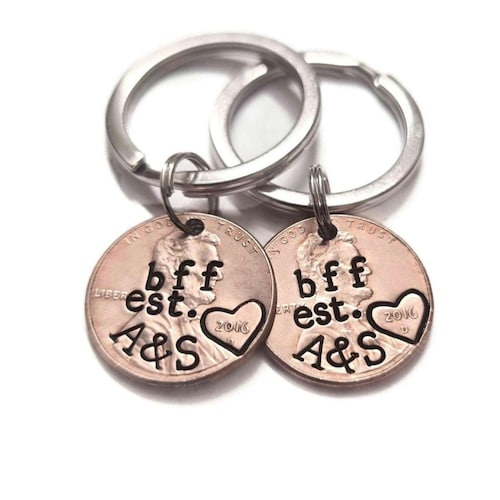 Meilleur cadeau ami Bff Bestie, porte-clé penny personnalisé, cadeau d'anniversaire d'un ami, cadeau Galentine pour elle, amitié longue distance, longue durée