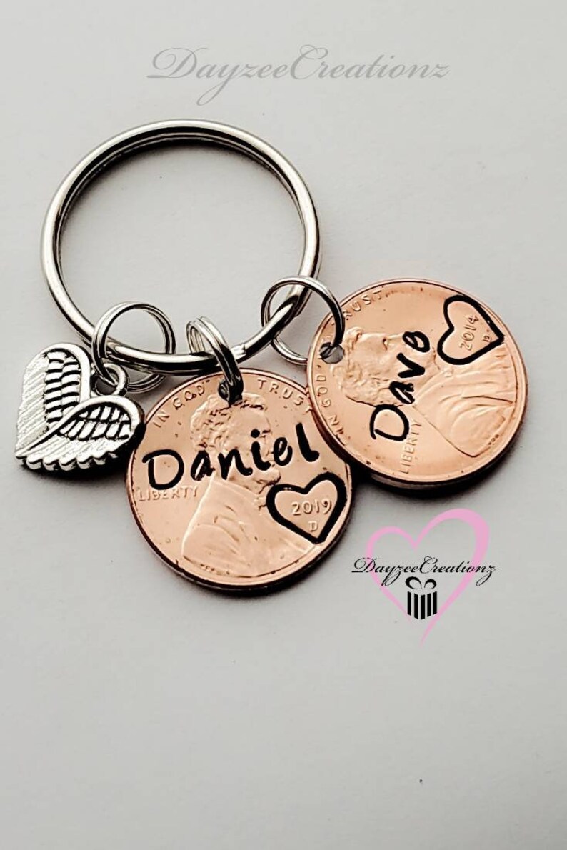 Dad Custom Penny From Heaven Memorial Keychain Rememberance Memorial Gift Sister Black Friday Cyber Monday Grandma Christmas Mom