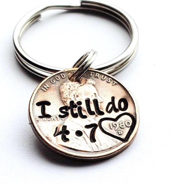 Copper Anniversary Gift, 7th Anniversary, Penny Keychain Personalized with "I still do" & Your Anniversary Date, For Husband or Wife, Unique