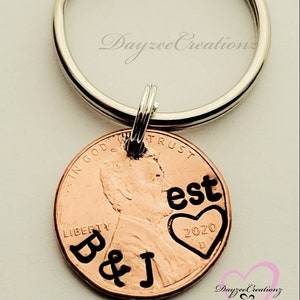 Personalized Valentine's Day Gift for Him, Anniversary Penny Keychain, Anniversary Gift for Men, Boyfriend, Girlfriend, Wife, Husband, Guy 1 w/heart AROUND yr