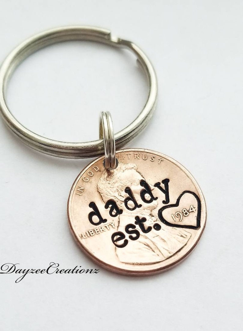 Personalized Valentine's Day Gift for Daddy, Penny Keychain, New Dad, First Father's Day, from Baby, from Child, Husband, from Daughter, Son 