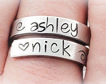 Custom Personalized Name Ring, Hand stamped, Aluminum, Mother's Day, Gift, Birthday, Memorial, Girlfriend, Best Friend, Sister