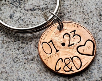 Boyfriend Gift for Him, Personalized Penny Keychain, Anniversary Gift For Men Women, Girlfriend, Boyfriend, Husband, Wife, Wedding, Her, 1st