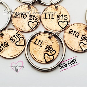 Big Sister, Little Sister, Big Brother, Little Brother, Customized Penny Keychain with Your Text , Unique Birthday Gift for Brother, Sister